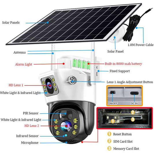V44 Solar-Powered 4g security Camera with HD Color Monitoring Motion Detection