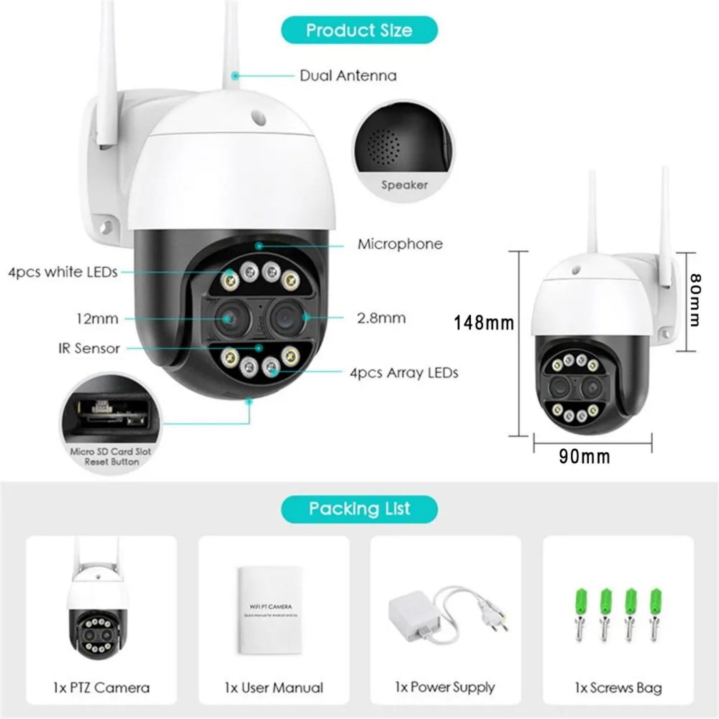 A8S Outdoor Camera with Color Night Vision 8x Zoom Wireless Connectivity Weatherproof